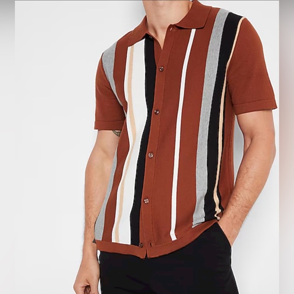 Express Multi Striped Short Sleeve Polo Sweater - Picture 7 of 11